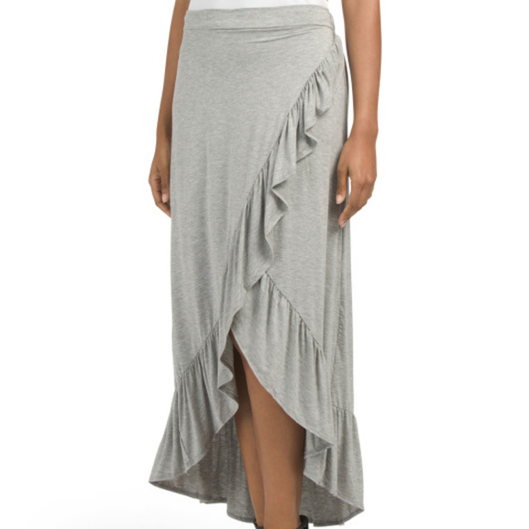 Ruffle Wrap Maxi Skirt, Gray - Picture 1 of 4